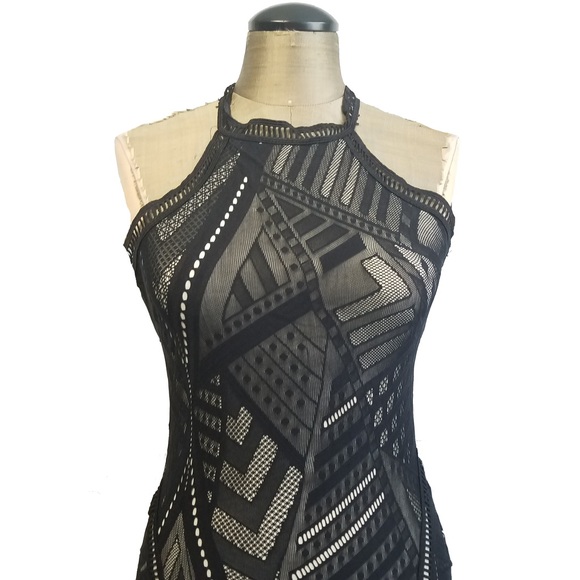 -NEW- Boutique stretch club mini black nude dress - Picture 7 of 8